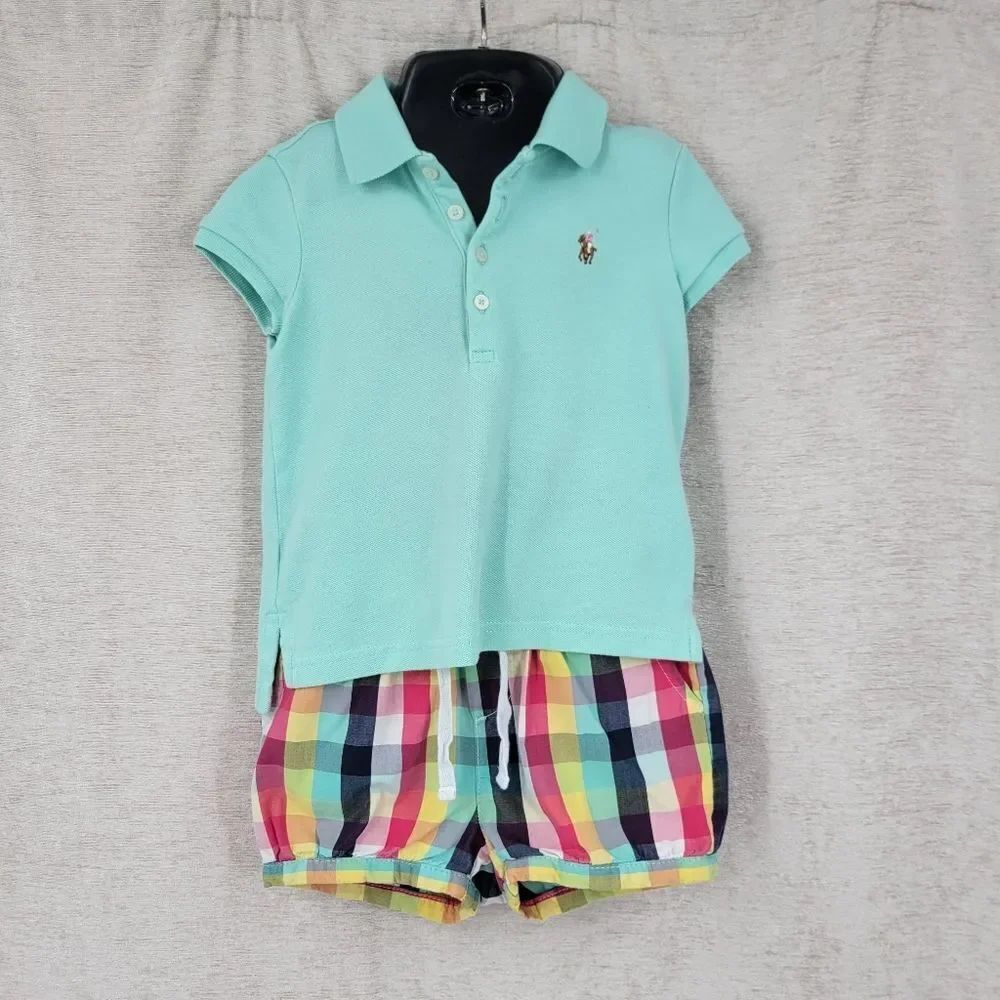 Girls Mint Polo Top by Ralph Lauren and Gap Plaid Shorts Cotton Size 3T